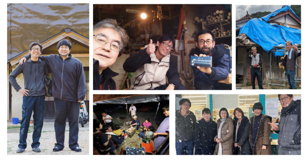 阿東での田舎暮らし、古民家再生や日々の交流を共にした仲間たちとの写真コラージュ